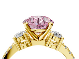 Yellow gold Fancy Pink Round  Cut Three-Stone Diamond Pavé Band with Prong Setting_4