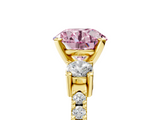 Yellow gold Fancy Pink Round  Cut Three-Stone Diamond Pavé Band with Prong Setting_5