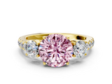 Yellow gold Fancy Pink Round  Cut Three-Stone Diamond Pave Band with Prong Setting_18