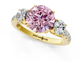 Yellow gold Fancy Pink Round  Cut Three-Stone Diamond Pave Band with Prong Setting_19