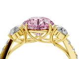 Yellow gold Fancy Pink Round  Cut Three-Stone Diamond Pave Band with Prong Setting_22