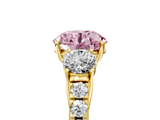 Yellow gold Fancy Pink Round  Cut Three-Stone Diamond Pave Band with Prong Setting_23