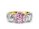 Yellow gold Fancy Pink Round Cut Three-Stone Diamond Ring with Prong Setting on a Classic Band_12