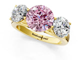 Yellow gold Fancy Pink Round Cut Three-Stone Diamond Ring with Prong Setting on a Classic Band_13