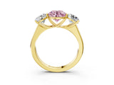 Yellow gold Fancy Pink Round Cut Three-Stone Diamond Ring with Prong Setting on a Classic Band_15