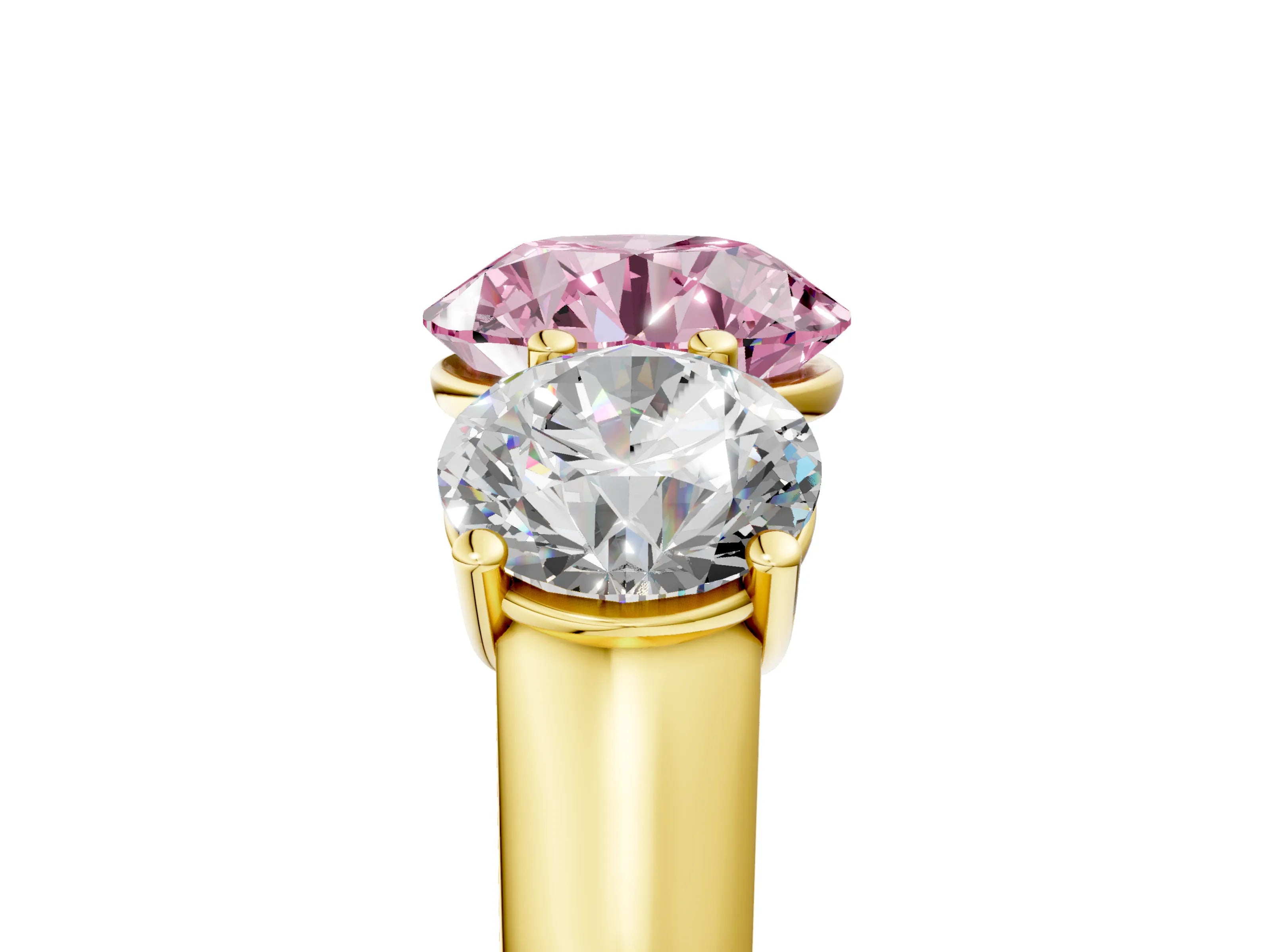 Yellow gold Fancy Pink Round Cut Three-Stone Diamond Ring with Prong Setting on a Classic Band_5