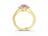 Yellow gold Fancy Pink Round  Cut Three-Stone Solitaire Ring with Round Accent Diamonds and Four-Prong Setting_3