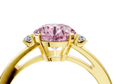 Yellow gold Fancy Pink Round  Cut Three-Stone Solitaire Ring with Round Accent Diamonds and Four-Prong Setting_4