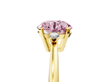 Yellow gold Fancy Pink Round  Cut Three-Stone Solitaire Ring with Round Accent Diamonds and Four-Prong Setting_5
