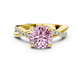 Yellow gold Fancy Pink Round  Cut Twist Band Solitaire Diamond Ring with Pavé Setting_3