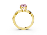 Yellow gold Fancy Pink Round  Cut Twist Band Solitaire Diamond Ring with Pavé Setting_6