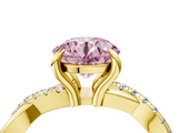 Yellow gold Fancy Pink Round  Cut Twist Band Solitaire Diamond Ring with Pavé Setting_7
