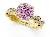 Yellow gold Fancy Pink Round  Cut Twisted Pavé Band Solitaire Ring with Four-Prong Setting_1