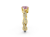 Yellow gold Fancy Pink Round  Cut Twisted Pavé Band Solitaire Ring with Four-Prong Setting_2