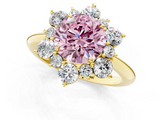 Yellow gold Fancy Pink Round  Diamond Cluster Halo Ring with Solitaire Band and Four-Prong Setting_1