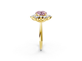 Yellow gold Fancy Pink Round  Diamond Cluster Halo Ring with Solitaire Band and Four-Prong Setting_2