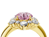 Yellow gold Fancy Pink Round  Diamond Cluster Halo Ring with Solitaire Band and Four-Prong Setting_4