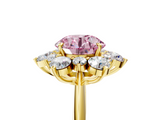 Yellow gold Fancy Pink Round  Diamond Cluster Halo Ring with Solitaire Band and Four-Prong Setting_5