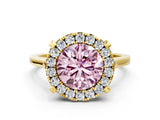 Yellow gold Fancy Pink Round  Diamond Cluster Halo Solitaire with Four-Prong Setting_23