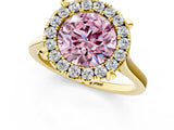 Yellow gold Fancy Pink Round  Diamond Cluster Halo Solitaire with Four-Prong Setting_24
