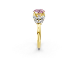 Yellow gold Fancy Pink Round  Diamond Cluster Leaf Design Ring with Prong Setting_2