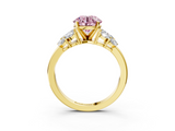 Yellow gold Fancy Pink Round  Diamond Cluster Leaf Design Ring with Prong Setting_3