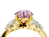 Yellow gold Fancy Pink Round  Diamond Cluster Leaf Design Ring with Prong Setting_4
