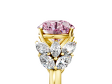Yellow gold Fancy Pink Round  Diamond Cluster Leaf Design Ring with Prong Setting_5