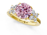 Yellow gold Fancy Pink Round  Diamond Floral Cluster Ring with Solitaire Band and Prong Setting_1