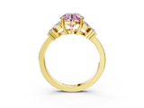 Yellow gold Fancy Pink Round  Diamond Floral Cluster Ring with Solitaire Band and Prong Setting_3