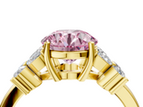 Yellow gold Fancy Pink Round  Diamond Floral Cluster Ring with Solitaire Band and Prong Setting_4
