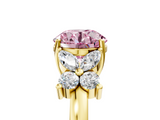 Yellow gold Fancy Pink Round  Diamond Floral Cluster Ring with Solitaire Band and Prong Setting_5
