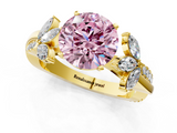 Yellow gold Fancy Pink Round  Diamond Floral Vine Solitaire Engagement Ring_1