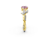 Yellow gold Fancy Pink Round  Diamond Floral Vine Solitaire Engagement Ring_2