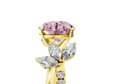 Yellow gold Fancy Pink Round  Diamond Floral Vine Solitaire Engagement Ring_5