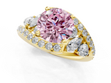 Yellow gold Fancy Pink Round  Diamond Halo Ring with Marquise and Pavé Band in Prong Setting_1