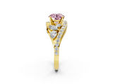 Yellow gold Fancy Pink Round  Diamond Halo Ring with Marquise and Pavé Band in Prong Setting_2