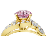 Yellow gold Fancy Pink Round  Diamond Halo Ring with Marquise and Pavé Band in Prong Setting_4