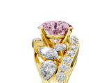 Yellow gold Fancy Pink Round  Diamond Halo Ring with Marquise and Pavé Band in Prong Setting_5