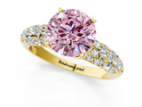 Yellow gold Fancy Pink Round  Diamond Pavé Band Solitaire Ring with Four-Prong Setting_30