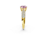 Yellow gold Fancy Pink Round  Diamond Pavé Band Solitaire Ring with Four-Prong Setting_31