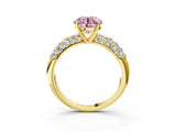 Yellow gold Fancy Pink Round  Diamond Pavé Band Solitaire Ring with Four-Prong Setting_32