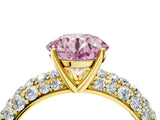 Yellow gold Fancy Pink Round  Diamond Pavé Band Solitaire Ring with Four-Prong Setting_33