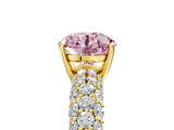 Yellow gold Fancy Pink Round  Diamond Pavé Band Solitaire Ring with Four-Prong Setting_34