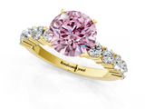 Yellow gold Fancy Pink Round  Diamond Pavé Band Solitaire with Four-Prong Setting_1