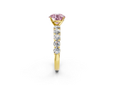 Yellow gold Fancy Pink Round  Diamond Pavé Band Solitaire with Four-Prong Setting_2