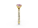 Yellow gold Fancy Pink Round  Diamond Pavé Band Solitaire with Four-Prong Setting_2