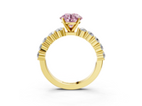 Yellow gold Fancy Pink Round  Diamond Pavé Band Solitaire with Four-Prong Setting_3