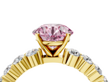 Yellow gold Fancy Pink Round  Diamond Pavé Band Solitaire with Four-Prong Setting_4