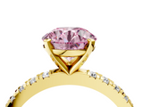 Yellow gold Fancy Pink Round  Diamond Pavé Band Solitaire with Four-Prong Setting_4